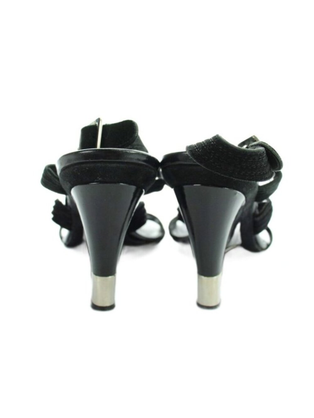 Chanel Sandals Wedge Sole Leather Ankle Strap Logo 38.5 Black - Picture 5 of 7